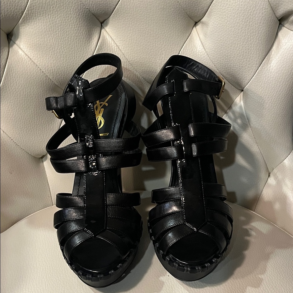 YSL Yves Saint Laurent Black Multi-Strap 105 Heel Sandals Essentiel 8.5 EU 39.5 - Picture 5 of 12